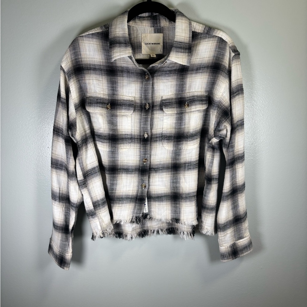 Lucky Brand Women's Plaid Shirt- Black and White Sz‎ Small EUC